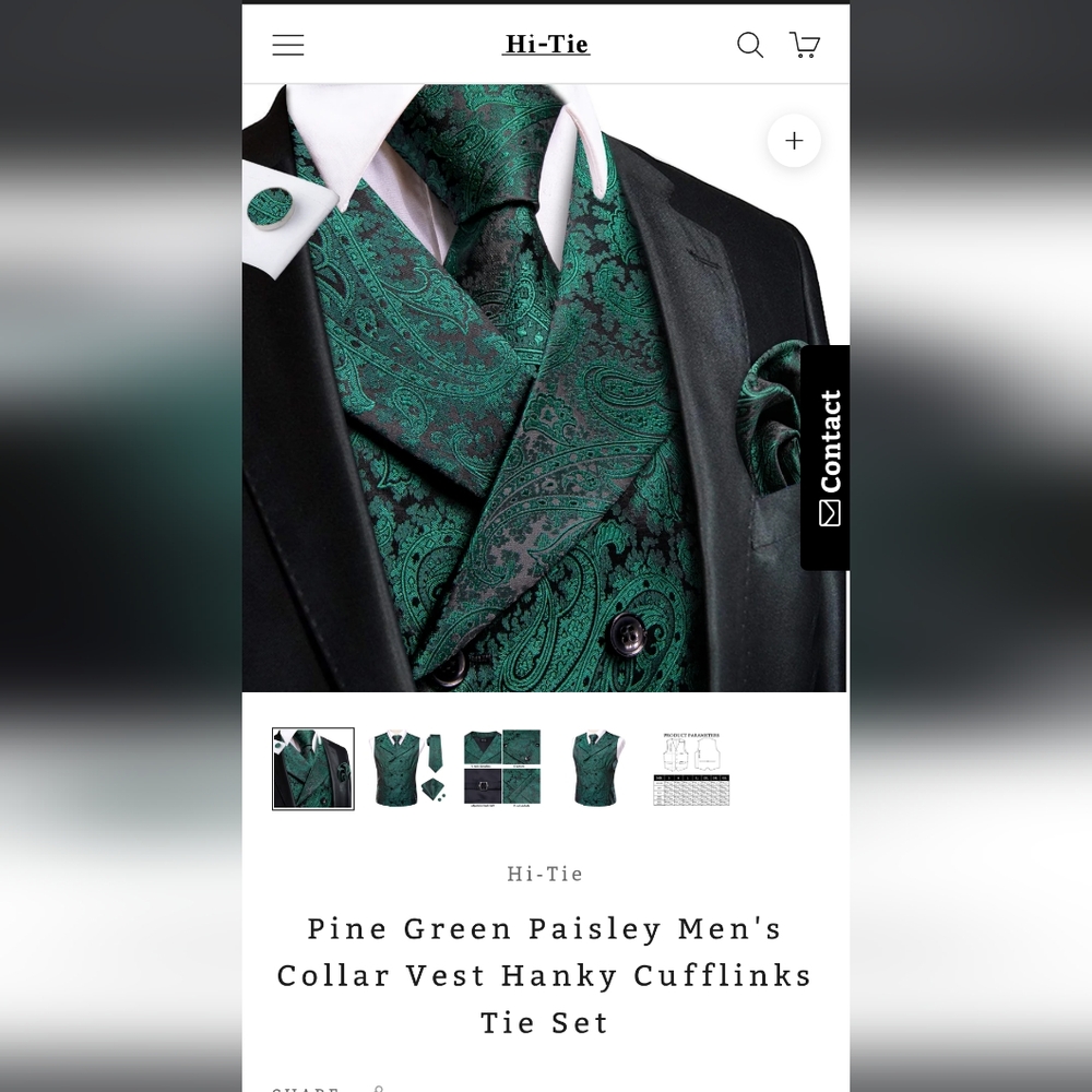 Green and Black Paisley Vest Suit Set